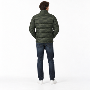 Blouson matelassé pour homme, camouflage ton sur ton, vert foncé, col montant, en polyester, doudoune d'hiver, streetwear, logo personnalisé, OEM, ODM, vente en gros - Product Image 2