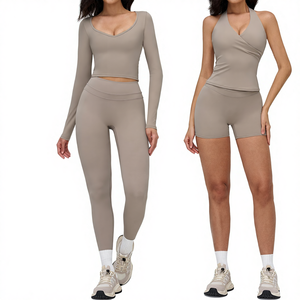 2-Piece Yoga Set for Women Fitness <b>Leggings</b> & Shorts with Solid <b>Pattern</b> Spandex/Nylon Material Breathable & Quick Dry - Product Image 5