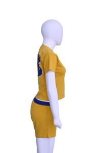 Women's Casual Summer Solid T-Shirt & Shorts Matching <b>Set</b> with Belt Yellow Premium Jersey <b>Knit</b> for Wear Wholesale Clothing - Product Image 3