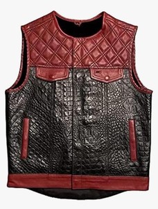 Gilet en cuir gaufré de haute qualité pour homme ou veste de motard - Product Image 1