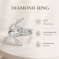 Bague en or 10 carats avec diamant de laboratoire taille poire en forme de branche et de feuille, inspirée de la nature, certifiée IGI, pour femme, idéale pour fiançailles, mariage, bijou raffiné, cadeau