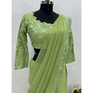 Listo para usar Hermoso vestido de fiesta de noche Lehenga elegante con detalle de volantes - Product Image 5