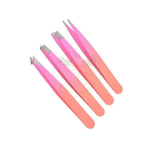 Juego de 4 Pinzas Profesionales de Acero Inoxidable con Punta Inclinada, Reutilizables y Duraderas, para Depilación de Cejas y Extensión de Pestañas - Product Image 4