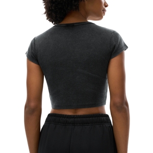 T-shirt court noir ajusté pour femme, à manches courtes, en coton délavé vintage, basique et décontracté, vente en gros - Product Image 3