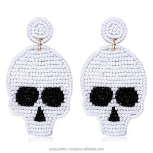 Pendientes de Aro Góticos de Calavera con Cuentas de Cristal y Diamantes de Imitación, de Acero Inoxidable, para Halloween, Talla Personalizada, para Mujer, con Diseño de Esqueleto Espeluznante - Product Image 1