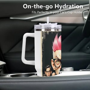 Custom Insulated Stainless Steel Tumbler 40oz With Handle For <b>Coffee</b> And Tea Travel Use - Product Image 3