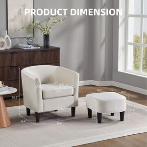 Poltrona Moderna in Velluto Bianco con Poggiapiedi, Sedia d'Accento per Soggiorno e Camera da Letto - Product Image 3