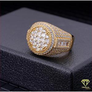 925 <b>Silver</b> Lab Grown Diamond <b>Mens</b> <b>Ring</b> Bold Round Top With Rectangular Side Stones Fashion Jewelry For Retailers - Product Image 2