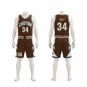 Uniforme de Baloncesto Personalizado, Conjunto de Camiseta y Pantalones Cortos Marrón y Crema, Ropa Deportiva Profesional Transpirable para Equipos, Kit Personalizado para Partidos - Product Image 1