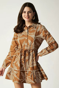 Vestido Mini Elegante de Algodón para Mujer con Encaje y Mangas Largas Estampadas, Túnica Casual para Otoño, Venta al Por Mayor - Product Image 3