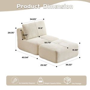 Canapé modulaire sectionnel moderne avec chaise longue individuelle, en tissu velours côtelé, avec mousse à mémoire de forme, adapté aux animaux domestiques, pour salon - Product Image 2