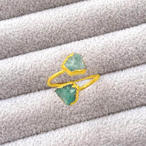 Anillo Abierto Ajustable de Amazonita Natural, Chapado en Oro, Cristal Azul Agua, Joyería Artesanal para Mujer, Venta al Por Mayor - Product Image 1