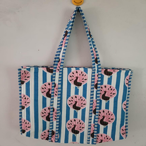 Bolsa de Mano Ecológica de Alta Calidad, Acolchada, de Algodón, Color Azul Cielo, con Cierre Abierto, Extra Grande, Reutilizable, para Compras, Viajes - Product Image 1