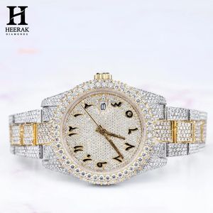 Montre personnalisée en moissanite, or et argent bicolore, cadran arabe, entièrement sertie de pierres, lunette ronde, montre-bracelet de luxe pour homme en acier inoxydable - Product Image 2