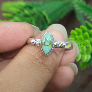Anillo de Plata de Ley 925 con Turquesa Natural, Anillo de Turquesa Marquise Hecho a Mano, Anillo de Plata Boho, Joyería de Piedras Preciosas al por Mayor - Product Image 3