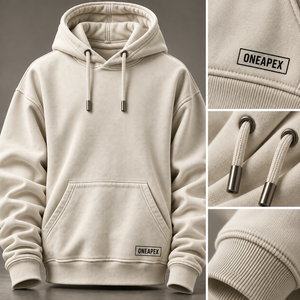 Sudadera con Capucha Personalizada con Textura Crema para Hombre, Sudadera con Bolsillo Canguro y Logotipo en Etiqueta, Estilo Urbano - Product Image 6