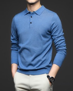 Pull en maille polyester/coton pour homme, léger et respirant, service OEM, couleur unie, col à revers, manches longues, couche de base décontractée pour le printemps - Product Image 1