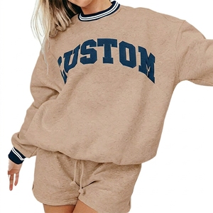 Conjunto Deportivo Corto de Invierno para Mujer, Sudadera con Estampado Personalizado de Letras Griegas Bordadas, 100% Algodón - Product Image 2