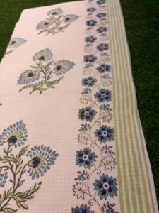 100% Cotton <b>Hand</b> Block Print Cotton Waffle Towel <b>Set</b> Blue Daisy Floral Vine Border Jaipuri Bath <b>Hand</b> Towel Stripe Bulk OEM Whole - Product Image 3