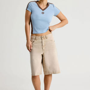 Maillot de football américain bleu 2026 coupe ajustée col en V court en mélange de coton extensible avec logo personnalisé OEM Fabricant de marque privée - Product Image 3