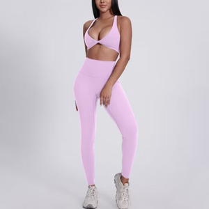 Vêtements de sport Pilates de haute qualité, respirants, pour la gym et le fitness, ensemble de yoga avec hauts et bas à taille haute croisée - Product Image 4