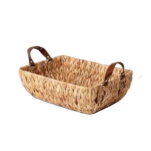 Customized Eco-friendly Rectangular Water Hyacinth Storage Basket With 2 <b>Wooden</b> Handles <b>Kitchen</b> Water Hyacinth Serving Baskets - Product Image 1