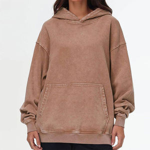 เสื้อฮู้ดดี้สีน้ำตาลล้วน ยูนิเซ็กซ์ ผ้าฝ้าย 100% แขนยาว สวมใส่สบาย มีกระเป๋าจิงโจ้ ทรงโอเวอร์ไซส์ - Product Image 4
