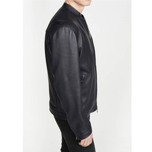 Veste de moto pour homme en cuir véritable noir, écologique, imperméable, col montant, fermeture éclair, respirante, coupe ajustée, longueur standard - Product Image 6