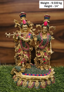 Handcrafted Brass Radha Krishna <b>Statue</b> Color Stone Inlay <b>Religious</b> Home Temple Decor Gift Figurine - Product Image 5