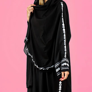 Best Embroidered Abaya Dress Handmade Turkish Floor Length Long Sleeve Soft Breathable Polyester Floral Loose Fit - Product Image 4