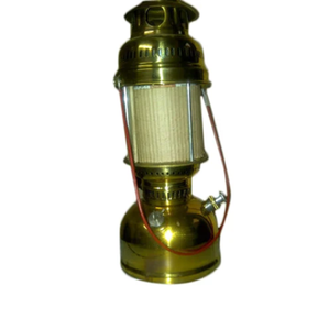 Vintage brass lantern with clover glass panels and <b>top</b> bail handle, available at wholesale prices. - Product Image 2
