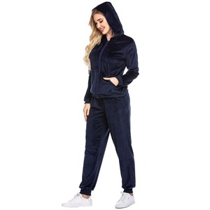 Ensemble de survêtement en velours uni écologique personnalisé pour femmes, manches longues, vêtements d'hiver en coton, OEM ODM, costumes en velours décontractés - Product Image 3