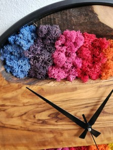 Rainbow Moss Wood Wall <b>Clock</b> Handmade Colorful Wooden Timepiece Modern Nature Inspired Decor Round Wall Art Living Room - Product Image 6
