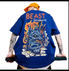 Camiseta Oversize de Algodón Negro con Estampado de Calavera Beast Incarnate para Hombre, Manga Corta, Cuello Redondo, Diseño Transpirable, Estilo Urbano - Product Image 2