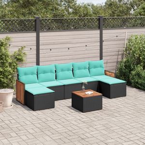 Juego de sofás de patio de ratán sintético negro de 8 piezas con cojines, sofás de jardín - Product Image 1