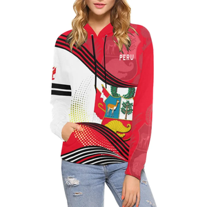 Women's Peru Flag Crest Print Hoodie Red <b>White</b> Pullover <b>Sweatshirt</b> with Pocket - Product Image 1