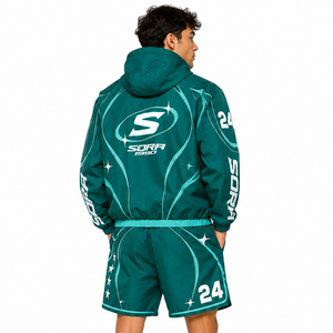 Ensemble coupe-vent personnalisé avec veste et short imprimés, ensemble de shorts de course à séchage rapide, légers, pour l'été, avec capuche, USA - Product Image 2