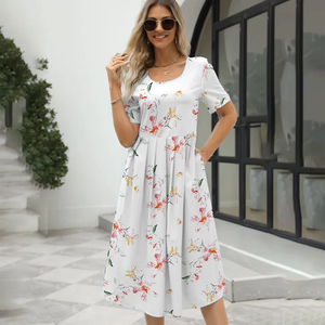 Vestido de Verano 2026 para Mujer, Estilo Europeo y Estadounidense, Elegante, Estampado, Cuello Redondo, Manga Corta, con Cierre - Product Image 3