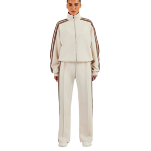 Women Full <b>Zip</b> Tracksuit Set Stand Collar Track Top Contrast <b>Side</b> Stripe Straight Leg <b>Trousers</b> Daily Two Piece Streetwear Outfit - Product Image 6