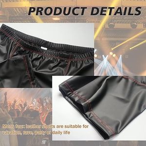 Shorts en cuir véritable pour hommes, shorts en cuir avec logo personnalisé, taille à cordon de serrage, noir - Product Image 4