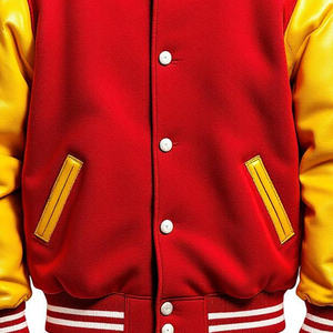 Chaqueta Universitaria Personalizada de Lana Roja y Amarilla |   Mangas de Lana Premium |   Chaqueta Deportiva de Invierno con Calefacción y Protección Contra el Viento, Estilo Béisbol - Product Image 5