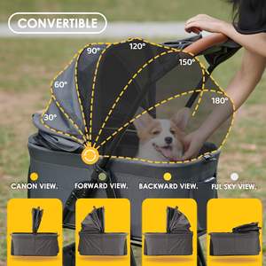 Poussette pour animaux de compagnie à quatre roues TH-PPS-503 durable avec porte-gobelet à auvent réglable et cabine spacieuse - Product Image 6