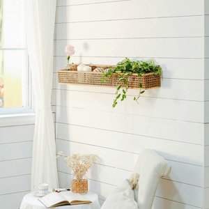 Étagère à livres étroite à bords festonnés pour coin, en rotin, murale, de qualité supérieure, pour rangement - Product Image 4
