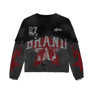 100% cotton T-shirt for men loose fit printed Men Double Layer T Shirt Cotton Inner Mesh Outer Red Panel <b>Spray</b> Print Custom Logo - Product Image 6