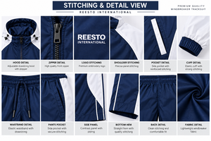 Conjunto deportivo de chaqueta con capucha y cremallera para hombre, con paneles en contraste de color azul marino y blanco. - Product Image 5