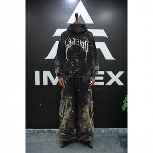 Unisex Tie <b>Dye</b> Hoodie And Cargo Pants Set <b>Spray</b> Printing Street Style Autumn Wear 100% Cotton Fleese Terry Knitted <b>Fabric</b> - Product Image 1