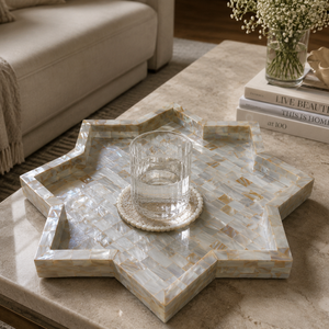 Mother of Pearl Inlay Round Serving Tray | Handmade Wooden Luxury Tray | Arabic Ramadan Eid Home Decor <b>Gift</b> Elegant Kitchen Tray - Product Image 5
