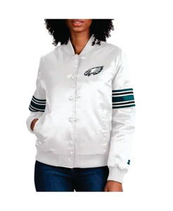 เสื้อแจ็คเก็ตซาตินสีเขียวขาว ฟิลาเดลเฟีย อีเกิลส์ ปี 2026 สำหรับผู้ชาย สไตล์วาร์ซิตี้ ทีมอเมริกันฟุตบอล - Product Image 4