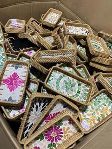 Decorative Rattan Tray for Living Room Coffee <b>Table</b> Rattan Tray with Shell Decor Multipurpose Inlaid Storage Tray Rattan - Product Image 5