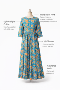 Vestido Largo con Estampado Floral Bohemio, Cuello Redondo, Manga Larga, Fruncido, Algodón Sostenible de Alta Calidad, Ropa Casual para Mujer - Product Image 4